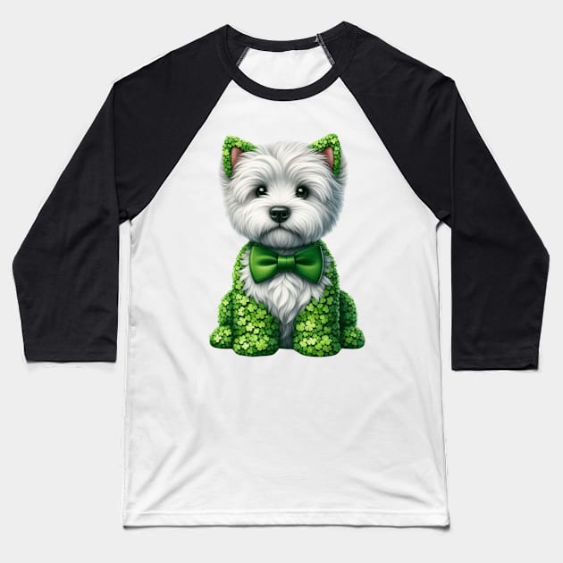 Clover West Highland White Terrier Dog St Patricks Day Baseball T-Shirt by Chromatic Fusion Studio